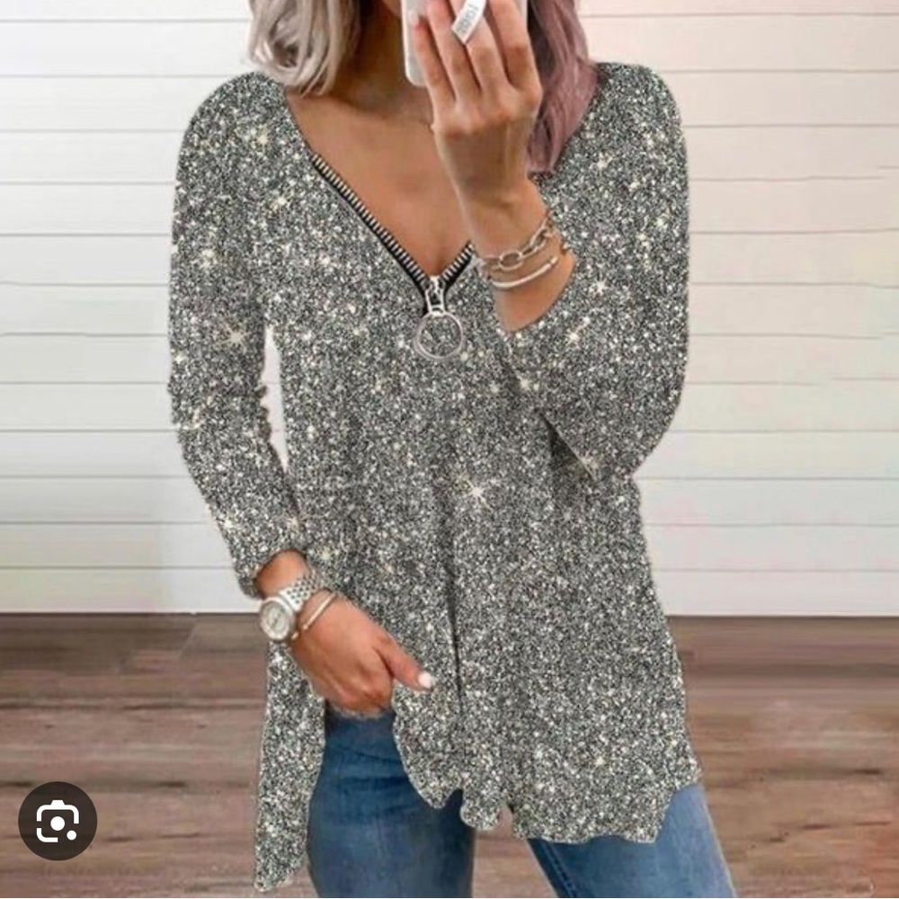 New Years Eve Glam Silver Sequin Print Tunic